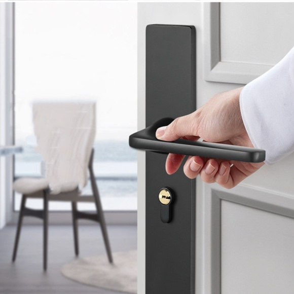 Modern Door Handle with Lock, Black, Mortise Lockset - Picture 1 of 6